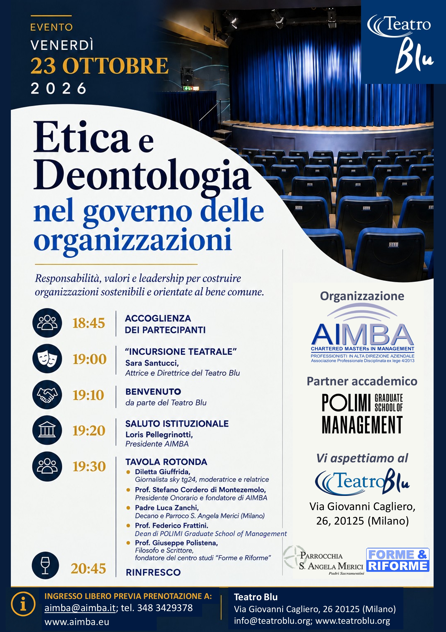 Convegno "Etica e Deontologia nel governo delle organizzazioni". Venerdì 23 ottobre 2026 ore 19:00